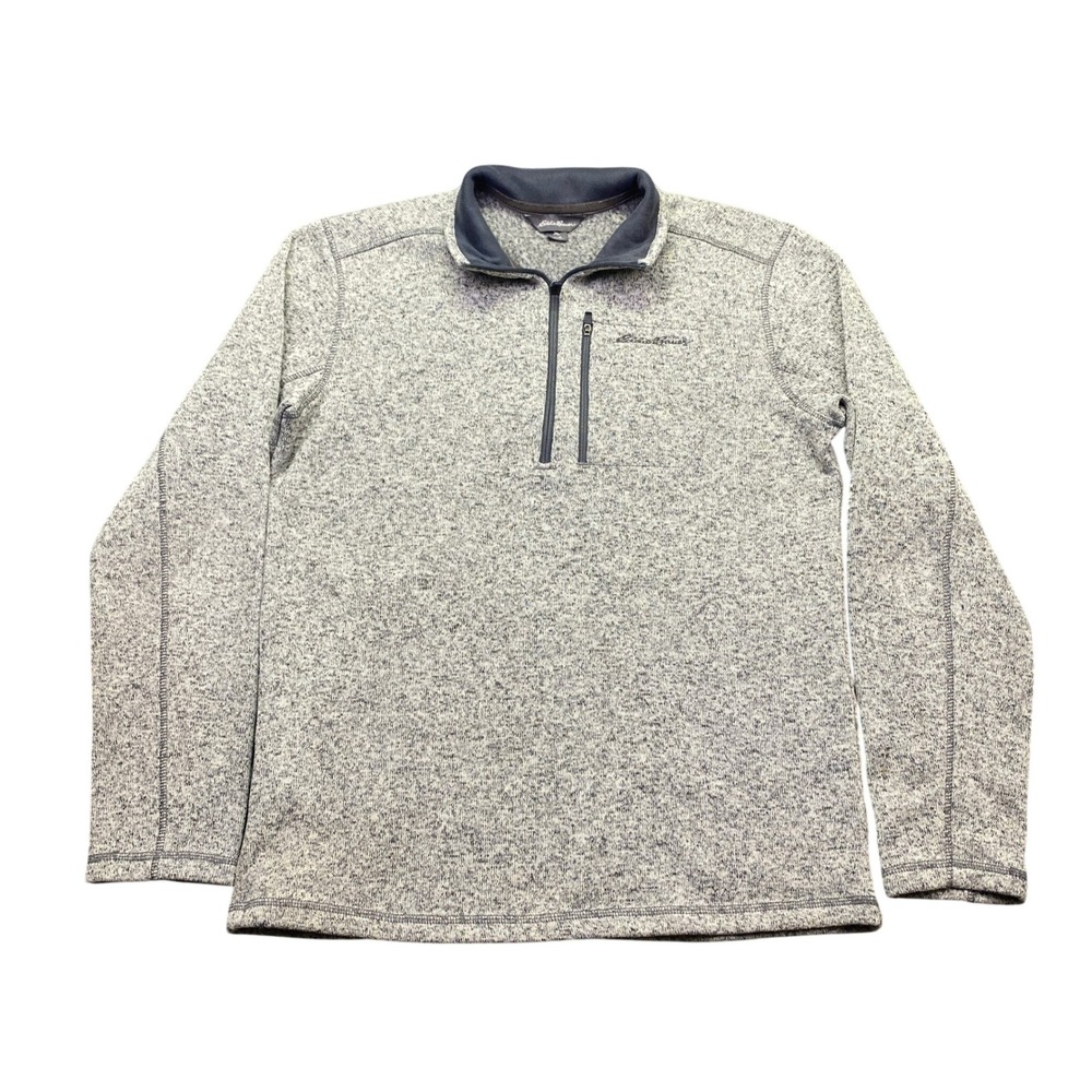 Eddie Bauer Men M Gray Marled Quarter Zip Fleece Pullover Sweater 13902943